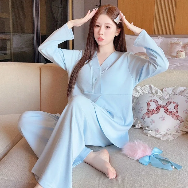 ثوب نوم بعد الولادة بأكمام طويلة مع حمالة صدر مدمجة تدعم ملابس نوم الأمومة للحمل خفيف الوزن للربيع/الصيف