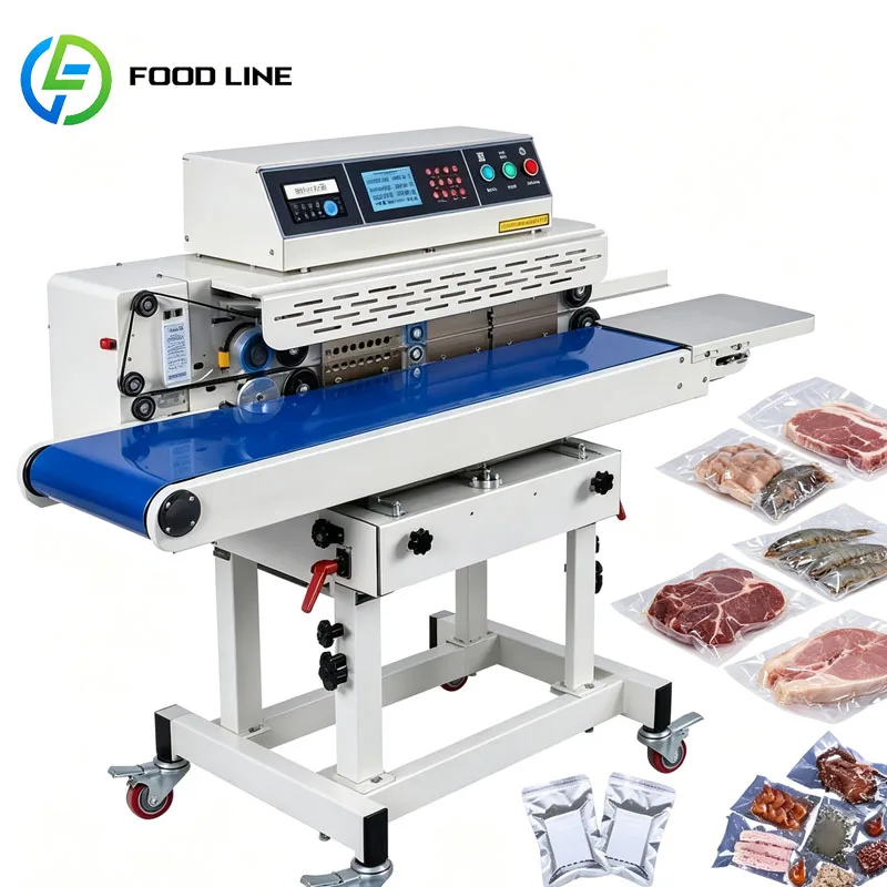 Continuous Band Sealer Automatic Vacuum Bag Sealing Machine with Gas Flush for Food Customized