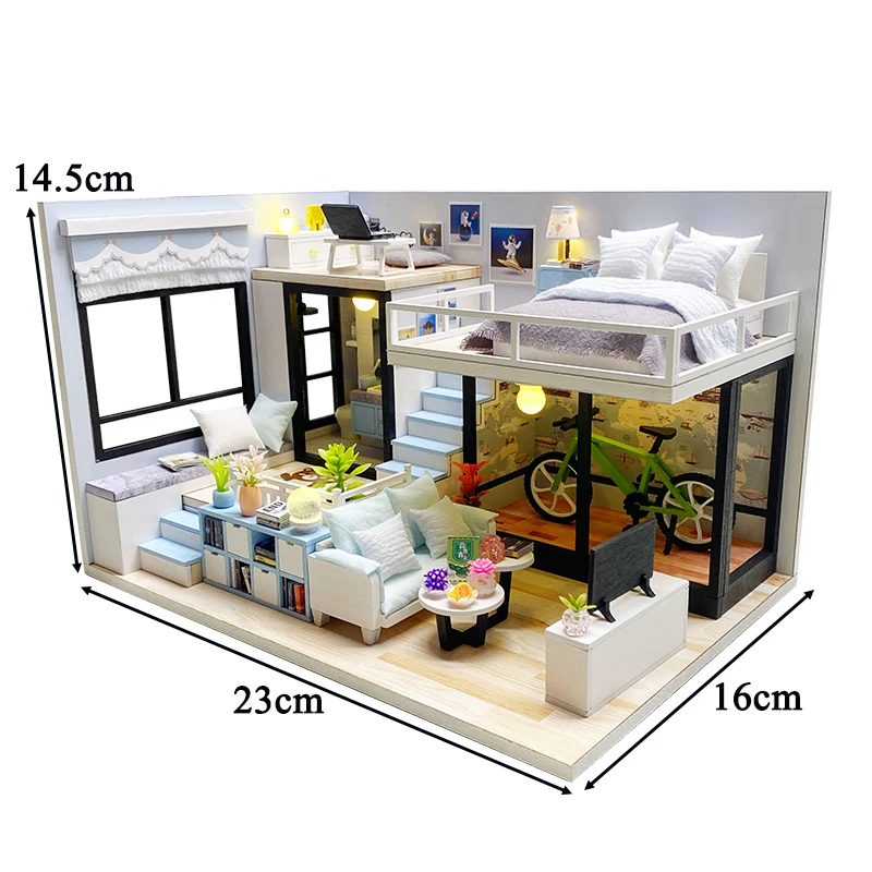 DIY Wooden Casa Doll Houses Miniature Building Kits with Furniture Light Modern Loft Dollhouse Toys for Adults Birthday Gifts