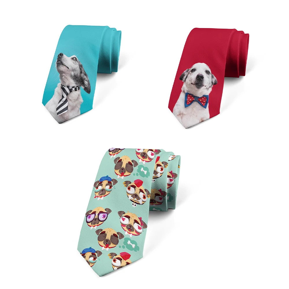 

Newly designed cartoon puppy printed tie unisex fashion business travel tie shirt accessories creative party casual tie gift