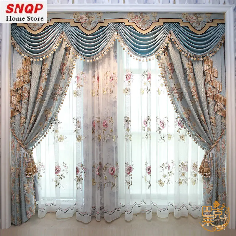 

Customized European Luxury Curtains for Living Dining Room Bedroom blackout Villa American Decorate Embroider Tulle Valance