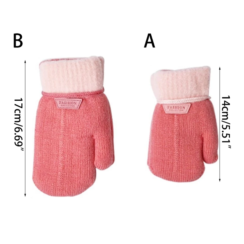 Children\'s Gloves Winter Solid Thicken Halter Gloves For Kids Toddler Outdoor Keep Warm Knitted Mittens With Rope