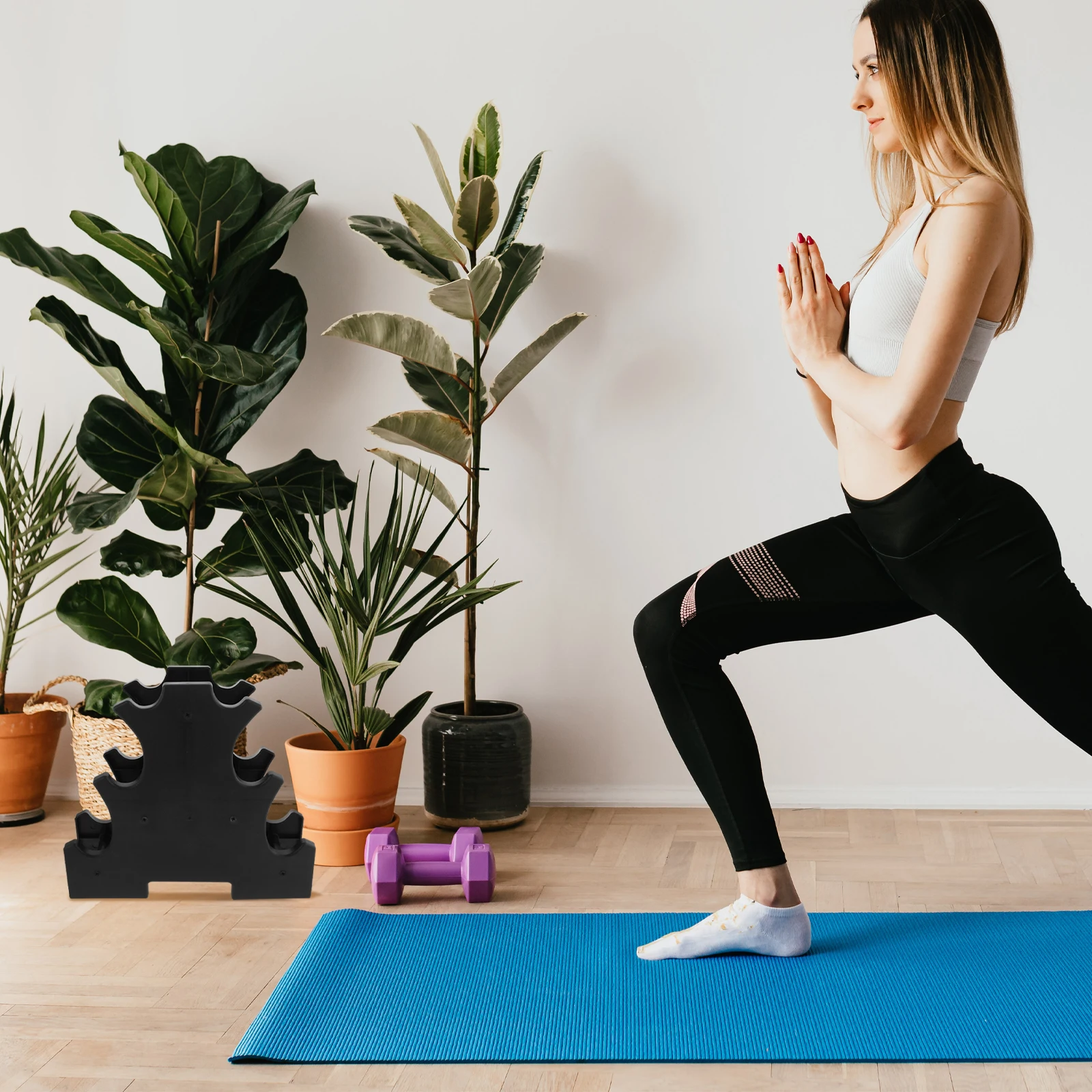 

2Pcs Dumbbell Storage Holder PP Material Compact Lightweight Fitness Equipment Black Dumbbell Rack Fitness Equipment