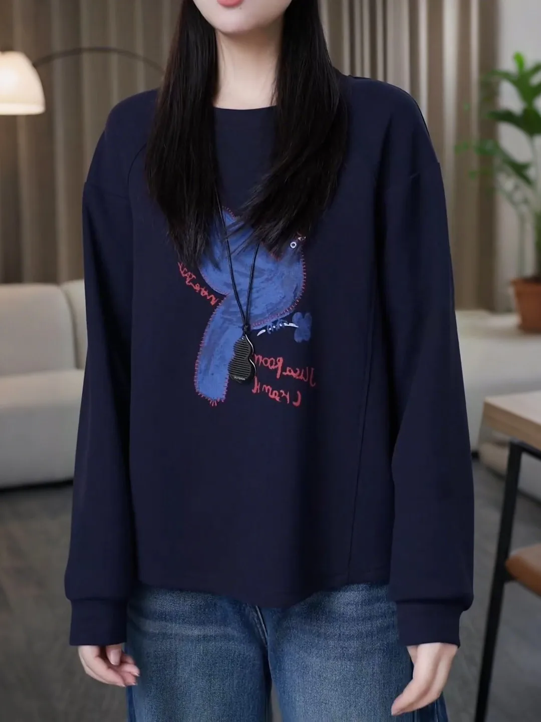 

Свободный свитшот с длинными рукавами и принтом для женщин, весенний, больших размеров, удобный, повседневный, в корейском стиле