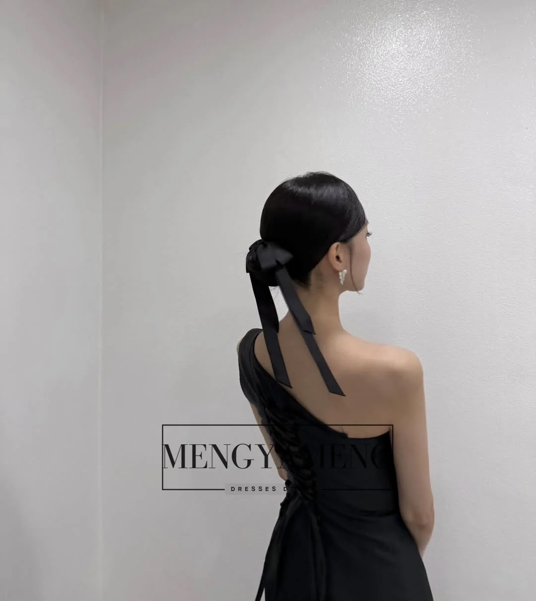 ZHUISHU One Shoulder Black Evening Dresses Korean Floor-Length Simple Wedding Dress Photo Shoot Customized Women Party Gown