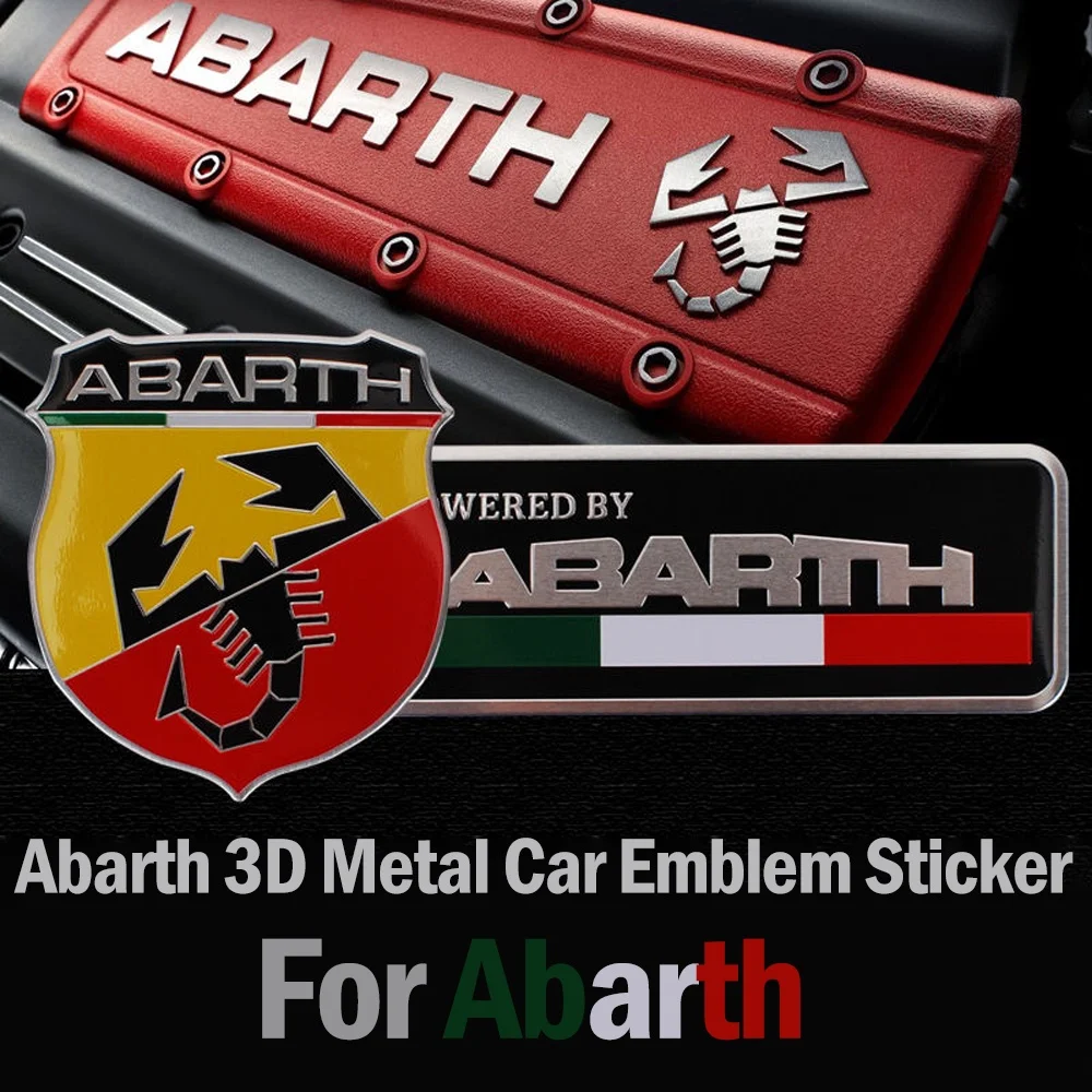 POWERED BY ABARTH 3D Metal Emblem Badge Italian Flag Car Motorcycle Sticker Universal Fit for Fiat 500 Abarth Tuning Accessories