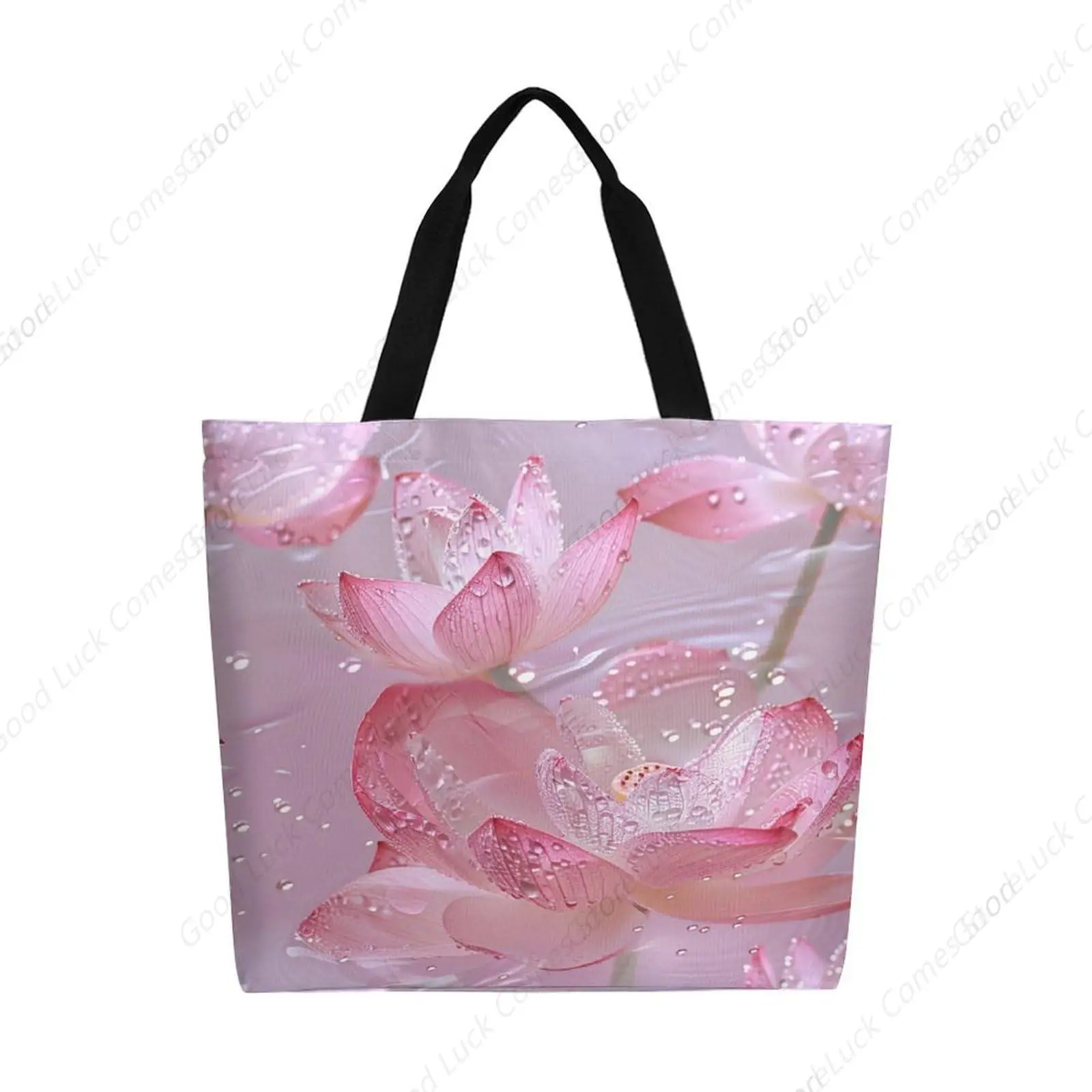 

Pretty Lotus Flowers Canvas Tote Bag Large Women Casual Shoulder Bag Handbag Reusable Beach Shopping Grocery Bag For Outdoors