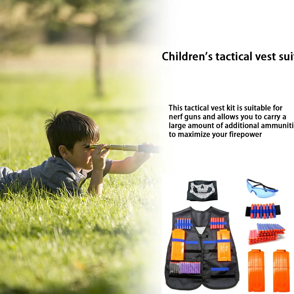 Hunting Vests with Bullets Magazines Goggles Bib Wrist Strap Kits Children Kids Vest Suit Holder Kit for N-Strike Elite