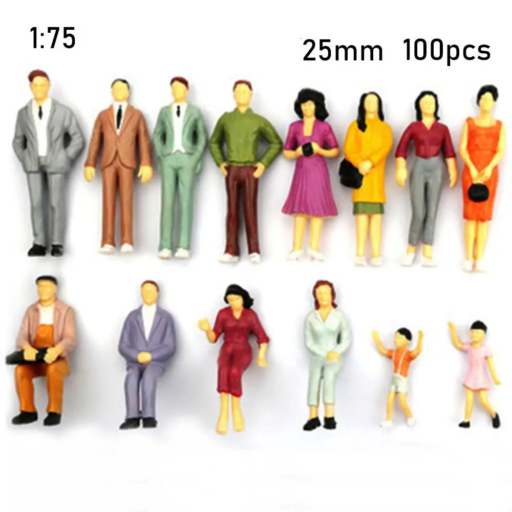 100Pcs 1:100/1:150/1:75/1:50 Schaal Mensen Cijfers Gemengde Kleur Pose Model Building Passagiers Poppenhuis Decoraties Kids Speelgoed