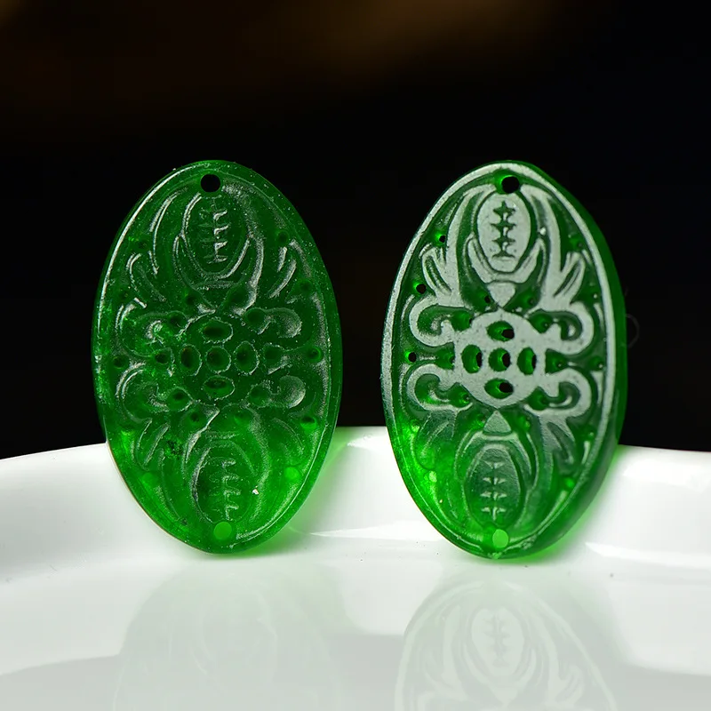 

2pc Natural Malaysian jade Hollow Out green DIY Pendants Earrings Jadeite Jewellery fashion Accessories Amulet Women men