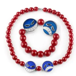 ONE PIECE Ace Accessories Smile Sad Badge Pendant Earrings Red Bead Necklace Bracelets Anime Cosplay Props Periphery