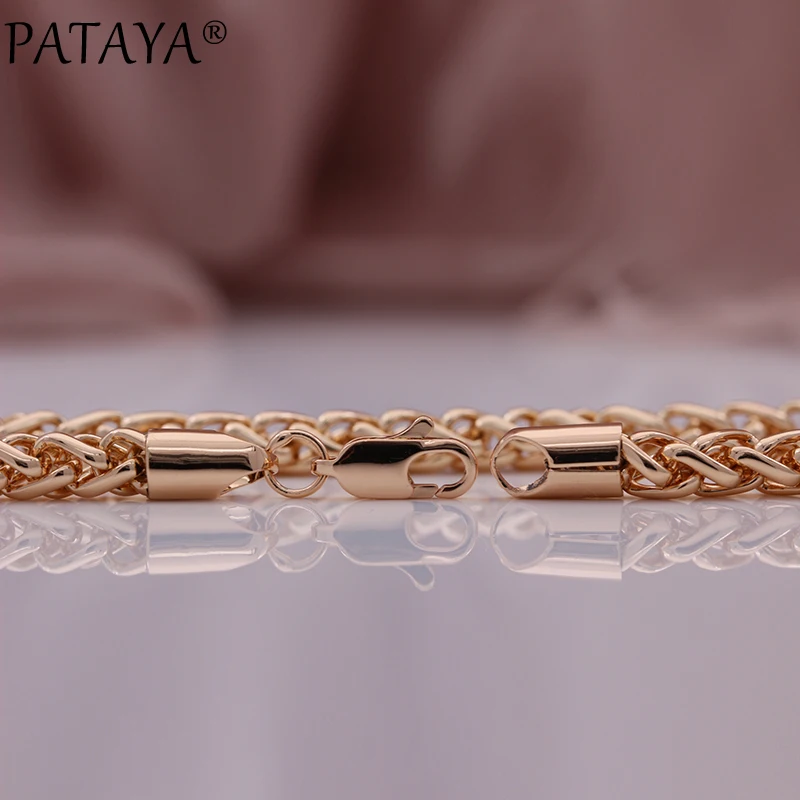 PATAYA New Width 5mm Necklace For Women 585 Rose Gold Color Fine Bracelets 19cm Party Gifts Fashion Jewelry Man Necklace 55cm