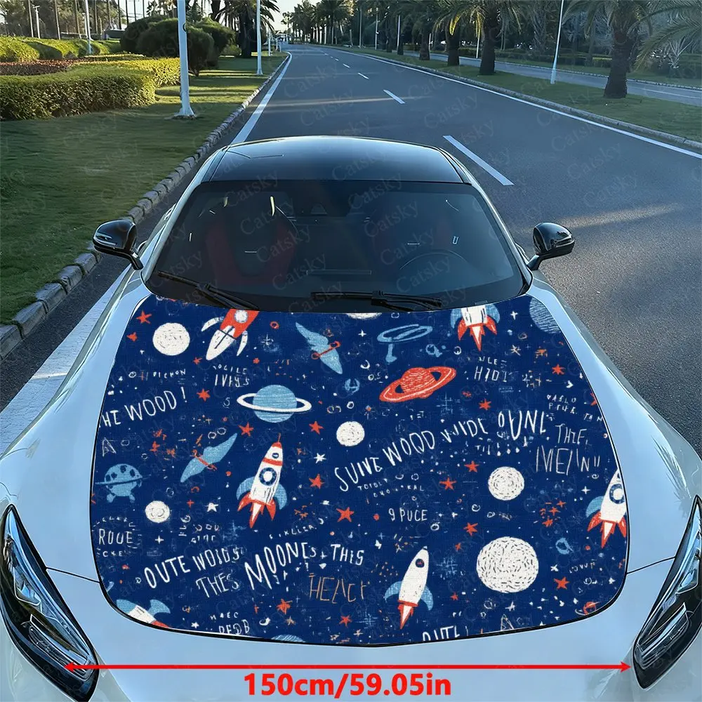 Childhood Space Rocket Car Hood Stickers, Easy To Remove And Durable Car Parts, PVC Material Hood Stickers, Self-adhesive Waterp
