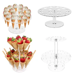 16/24 Holes Acrylic Ice Cream Stand Wedding Party Ice Cream Cone Holder Double-Layer Cupcake Popcorn Rack Buffet Display Stand