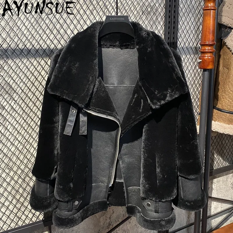 AYUNSUE Natural Sheep Shearling Fur Coat Autumn Winter Motorcycle Jackets for Man Real Fur Jacket Thicken Warm Куртка Мужская