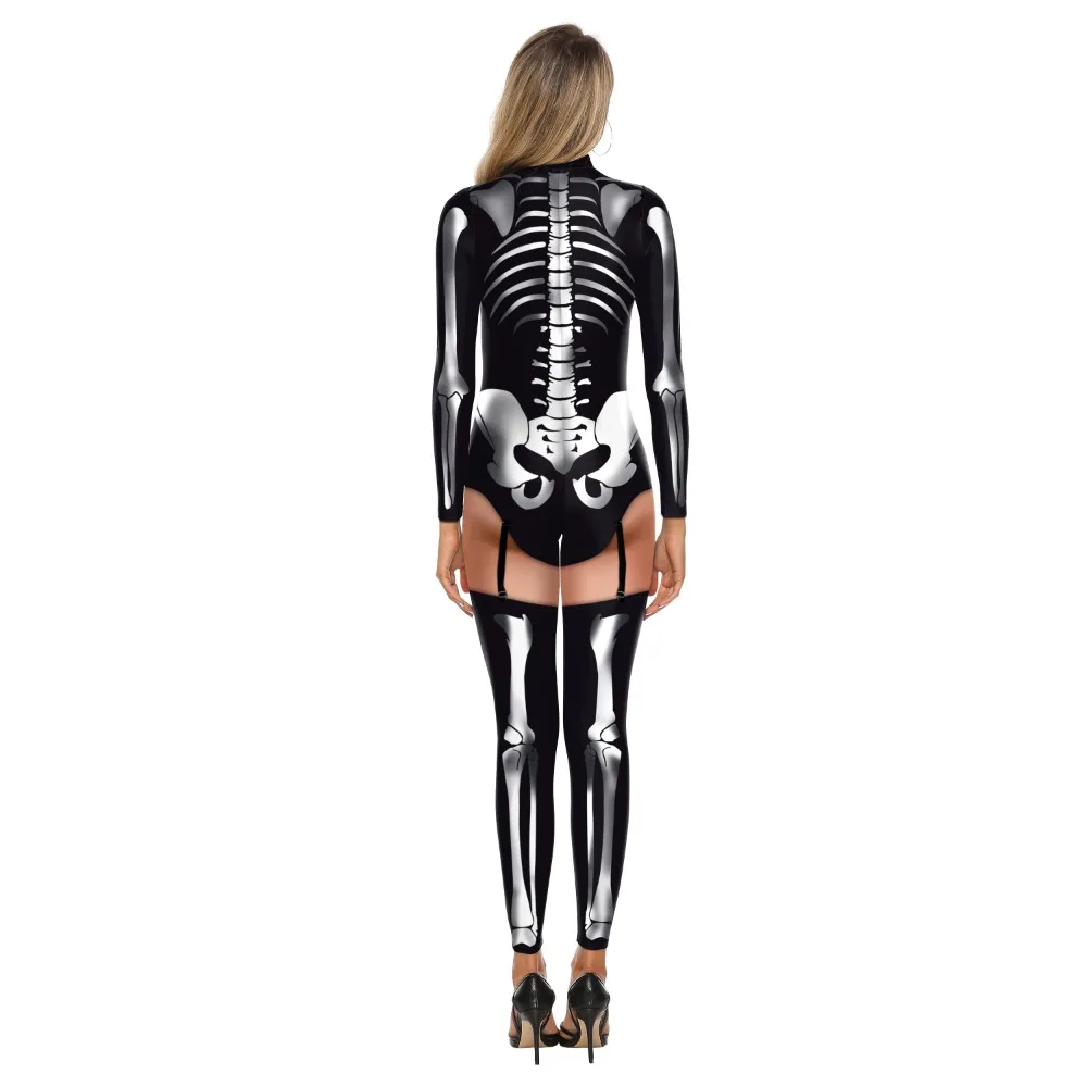 Skeleton Role Play Tight Adult Cosplay Costume 3D Digital Printing One-piece Suit Halloween Carnival Party Coverall