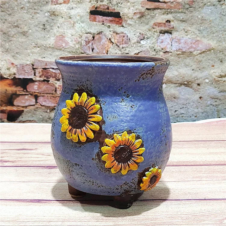 Vaso de flores carnudas simples, polegar cerâmico pintado à mão fresco, cerâmica grossa, vaso permeável, ovo de pêssego, flor de carne, coreano