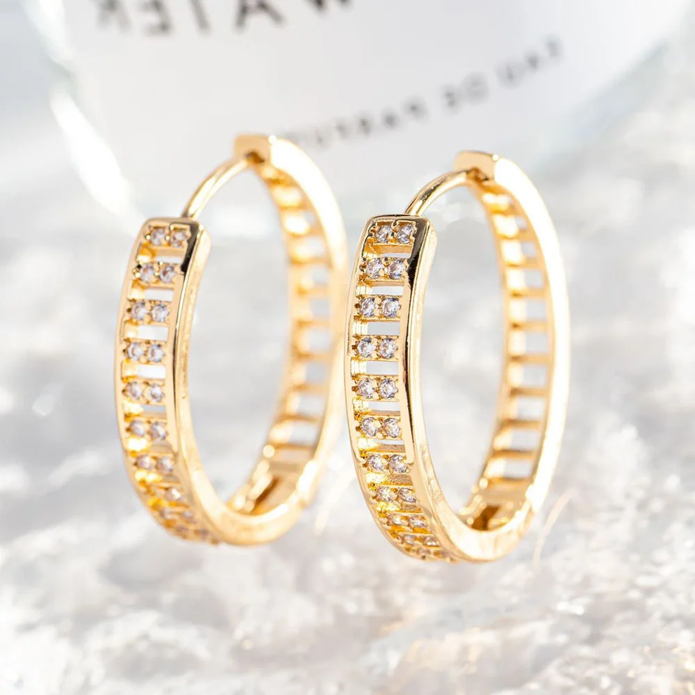 Luxury Crystal Round Stone Multicolor Zircon Hoop Earrings For Women Gold Color Ear Buckle Wedding Jewelry Valentine's Day Gifts