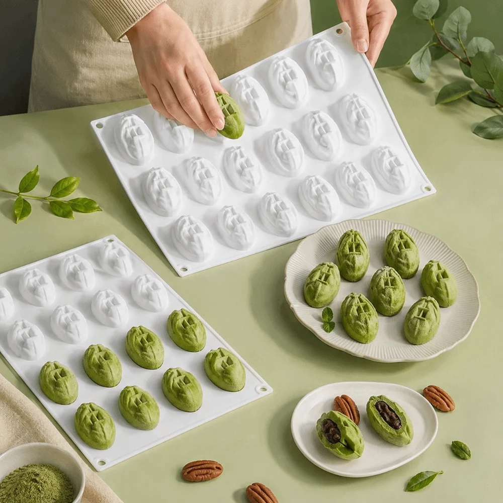 New 15-cavity Mousse Cake Mold Silicone Easy Release Baking Mold Pistachio Pecan Shape Non Stick Chocolate Mold Party Use