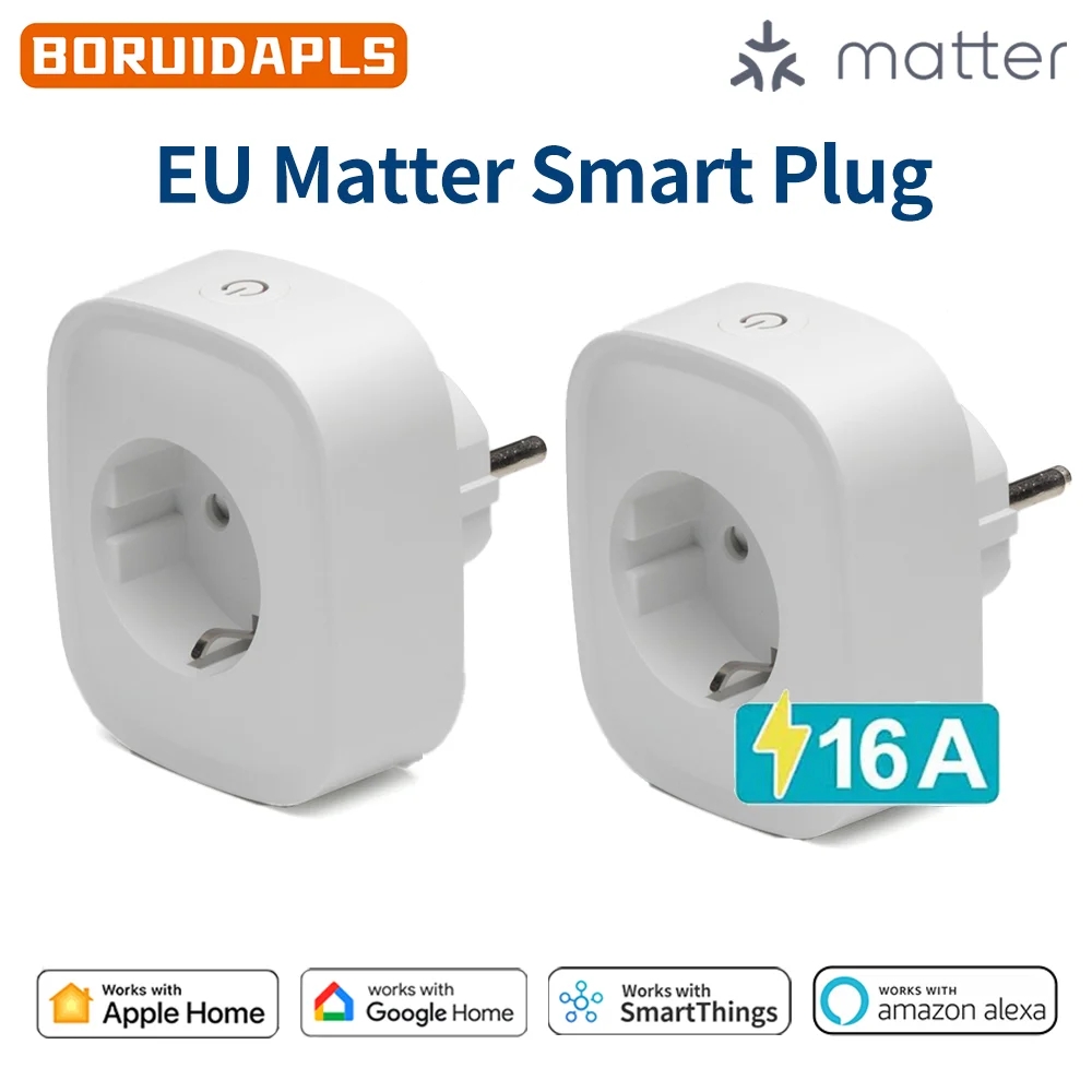 BORUIDAPLS Matter EU Smart socket 16A Alexa smart plug Voice Timing With SmartThings HomeKit Siri Multiple Power plug adapter