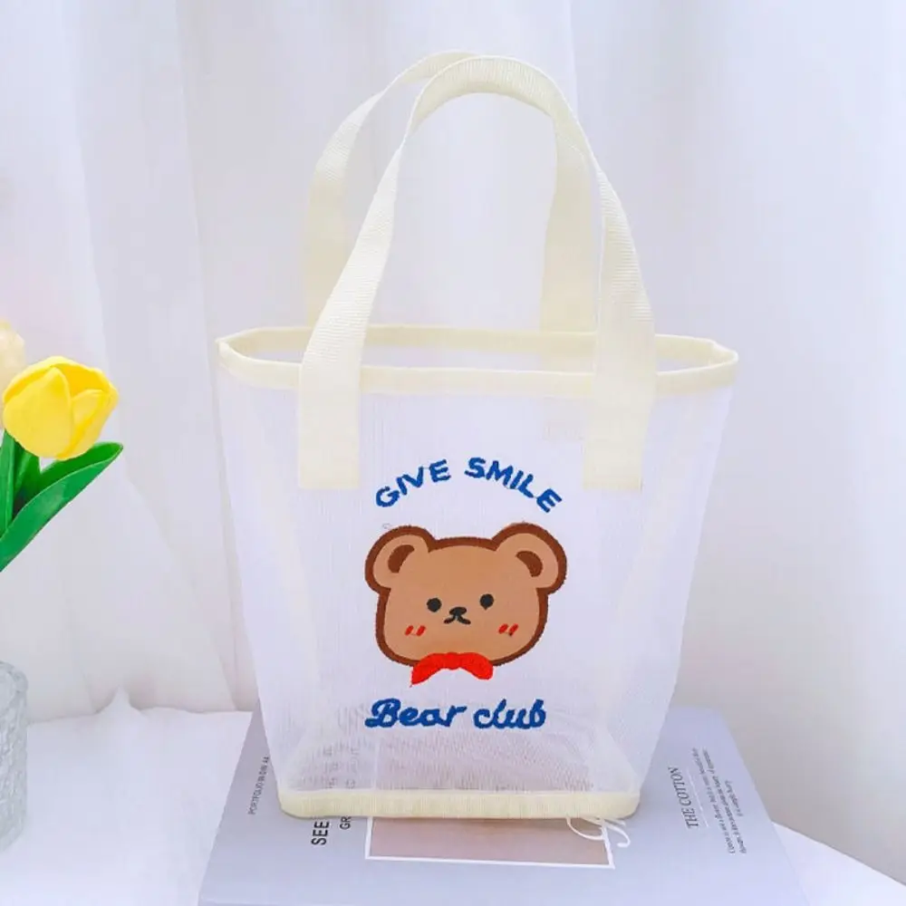 Fashion Cute Bear Cosmetic Bag 2024 INS Women Mesh Handbag Transparent Convenient Swimming Beach Bag