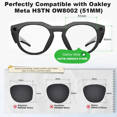 Imagen 2 del producto Para Oakley Meta HSTN OW8002 reemplazo de lentes miopía Anti-azul fotocromático lentes graduadas personalizadas accesorios de gafas inteligentes