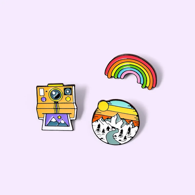 Camera Rainbow Sunset Enamel Pin Daily Supplies Pins Badge for Women Men Boss Gift Lapel Pin Jewelry