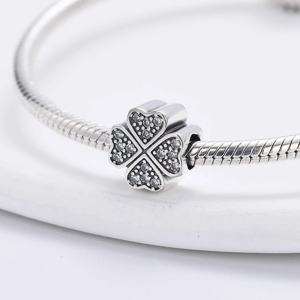 Newest 925 Silver Plated Four-Leaf Clover Sunflower Flowers Charm beads fit Original Pandora Bracelet Trinket DIY Women Jewelry