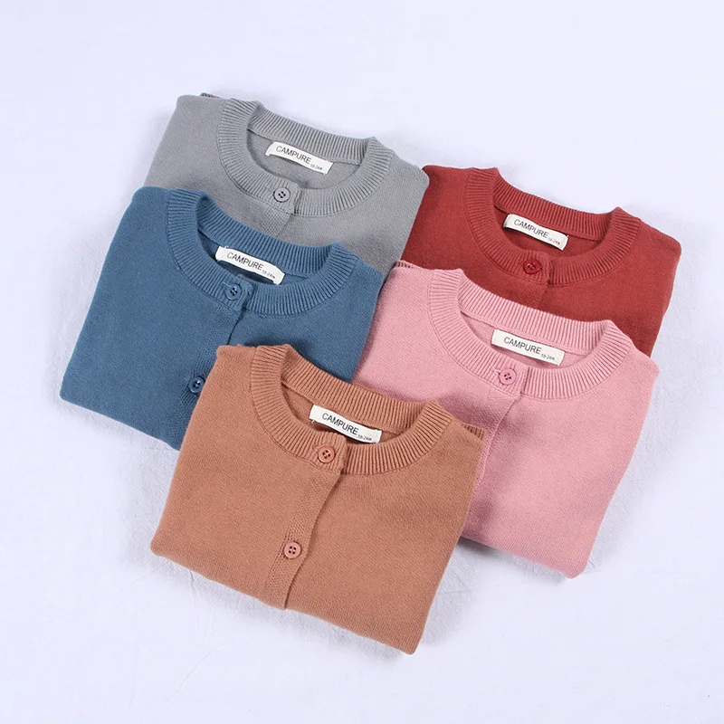 School Spring Autumn Kids Baby Cotton Knit Sweater Candy Color Cardigan Solid Color Cardigan Children's Sweater 1-6Y