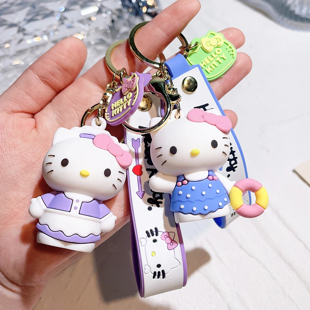 Kawaii Anime Sanrio Hello Kitty Keychain Pendant Holder Key Chain Car Keyring Mobile Phone Bag Hanging Jewelry Kids Toys Gifts