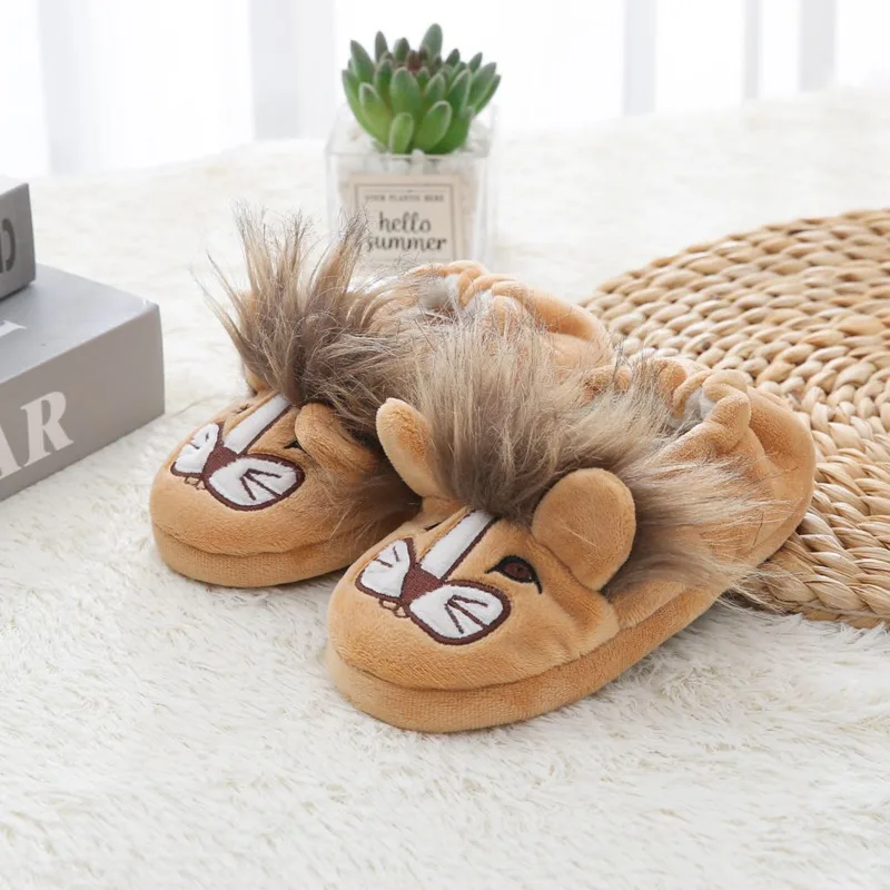 Cartoon Lion Boys Girls Slippers Autumn Winter Animals Warm Kids Floor Shoes Soft Sole Anti Slip Toddler Children Slippers