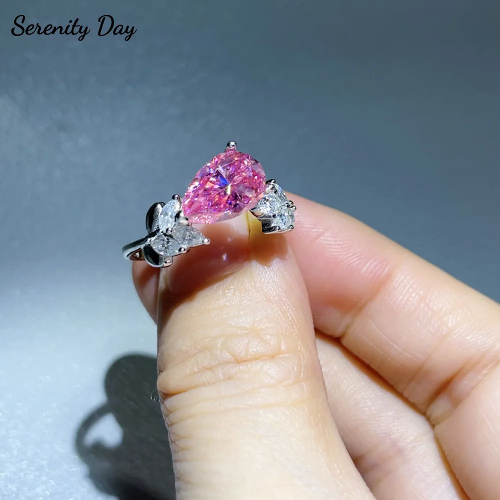 

Serenity 3ct Pink Moissanite Rings for Women Gift 7*11mm Pear Cut Lab Diamond Wedding Rings S925 Sterling Silver Bands Jewelry