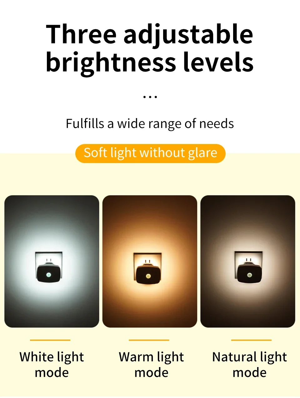 AC 110-220V Motion Sensor LED Night Lights 3 Color Dimmable Light Plug-in Model Infrared Smart Backlight Eye-Care Night Light