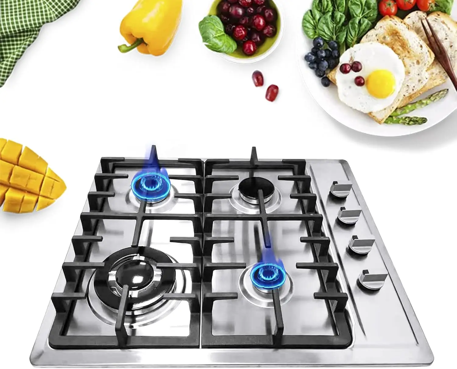 Steel Cooktop, Built-in Stove NG/LPG Hob Restaurant Kitchen Burner Stovetop with Thermocouple Protection