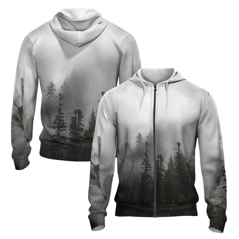 

Misty Forest 3D Printing Autumn Winter Zipper Hoodie Men Retro Street Sports Zipper Hoodie Fashion Hoodie Plus Men's Clothing