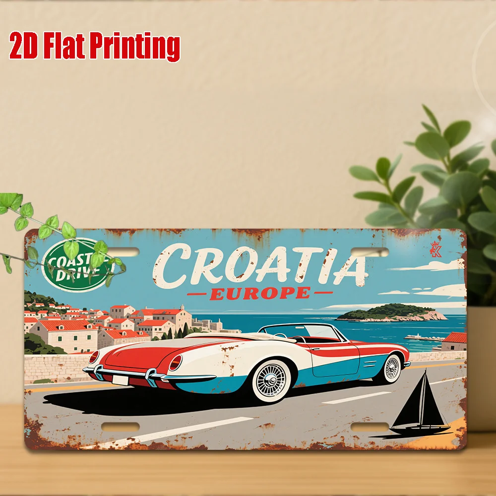 2D Flat, 1pc Vintage Croatian Metal Sign - Large 11.8X5.9 Inch (30X15Cm) Retro Adriatic Coast Metal Sign with Croatia Map, Split