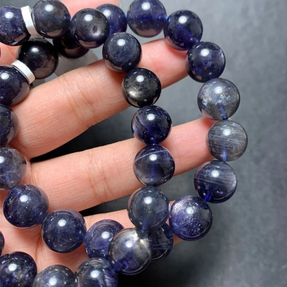 Natural Cordierite Bracelet for Women, Blue Crystal Bead Bracelet, Starlight Cat's Eyes, Iolite Jewelry