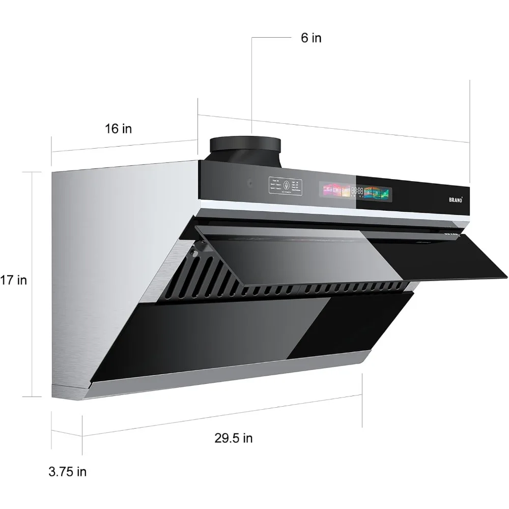 30 Inch Range Hood, 900 CFM Kitchen Hood with Voice/Gesture/Touch Control,Ducted/Ductless Convertiblem4 Speed Exhaust Fan