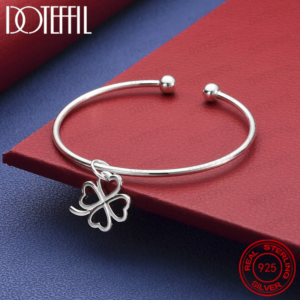 Armreif mit vierblättrigem Kleeblatt aus 925er-Sterlingsilber für Damen, Hochzeit, Verlobung, modischer Charme, Party-Schmuck