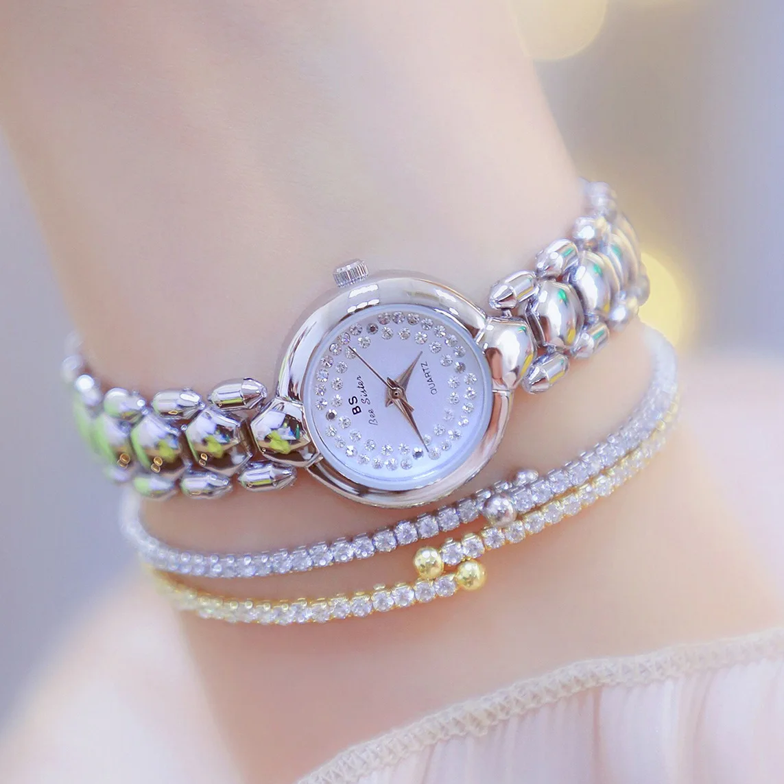 자매 다이아몬드 시계 여성용 작은 다이얼 여성용 골드 시계 의상 우아한 여성용 시계