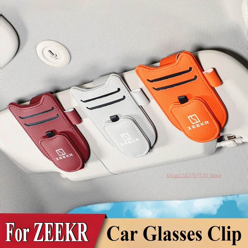 

For ZEEKR 001 009 007 PU Leather Multi Functional Car Glasses Clip Ticket Sunshade Sunglasses Clip Car Interior Accessory