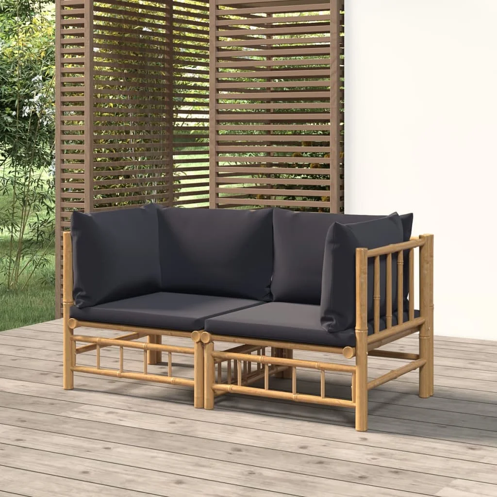 vidaXL Patio Corner Sofas with Dark Gray Cushions 2 pcs Bamboo  Outdoor furniture/garden sofa