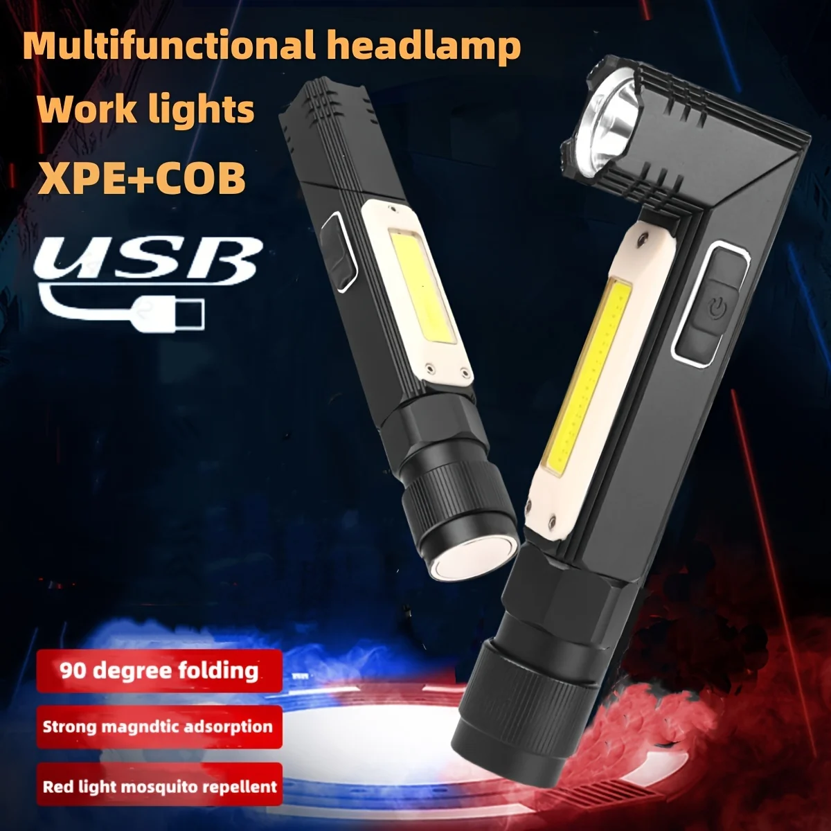 Led Flashlight Handfree Dual Fuel 90 Degree Twist Rotary Clip Waterproof Magnet Mini Lighting LED Torch Outdoor