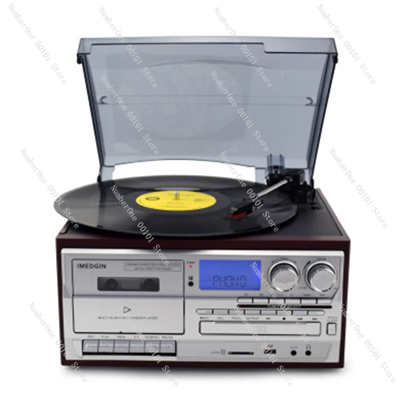 

3 Speed Bluetooth-compatible Turntable Vinyl LP Record Player Vintage Gramophone Phono CD&Cassette FM/AM Radio USB REC