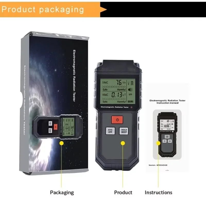 EMF Meter Electromagnetic Field Radiation Detector Battery Powered Portable EMF Detector Equipment Tester TOOLTOP ET825