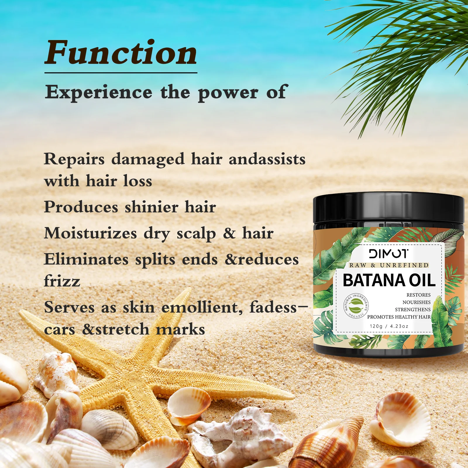 DIMOT 120 ml Batana-Öl für Haare, bruchsicher, nährende Kopfhaut, stärkt, wiederherstellend, gesunde Haarbehandlung, macht den Glanz weich und fügt