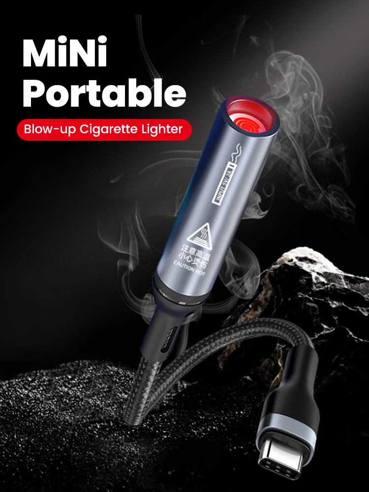 TYPE-C Mini artefact d'éclairage de Cigarette soufflé pour éclairer le briquet enfichable coupe-vent allume-cigare extérieur sans gaz petit briquet