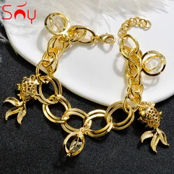 Sunny Jewelry Charm Bracelets on Hand Copper Gold Plated Fish Pendant O Chains for Party Wedding Cute Fashion Jewellery Gift