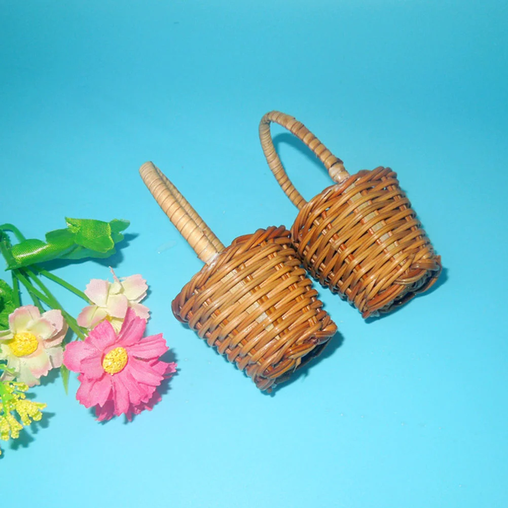 4 Pcs Micro Landscape Flower Basket Wicker Mini Tote Weaving Natural Vine & Pp Imitation Rattan DIY Toy Child