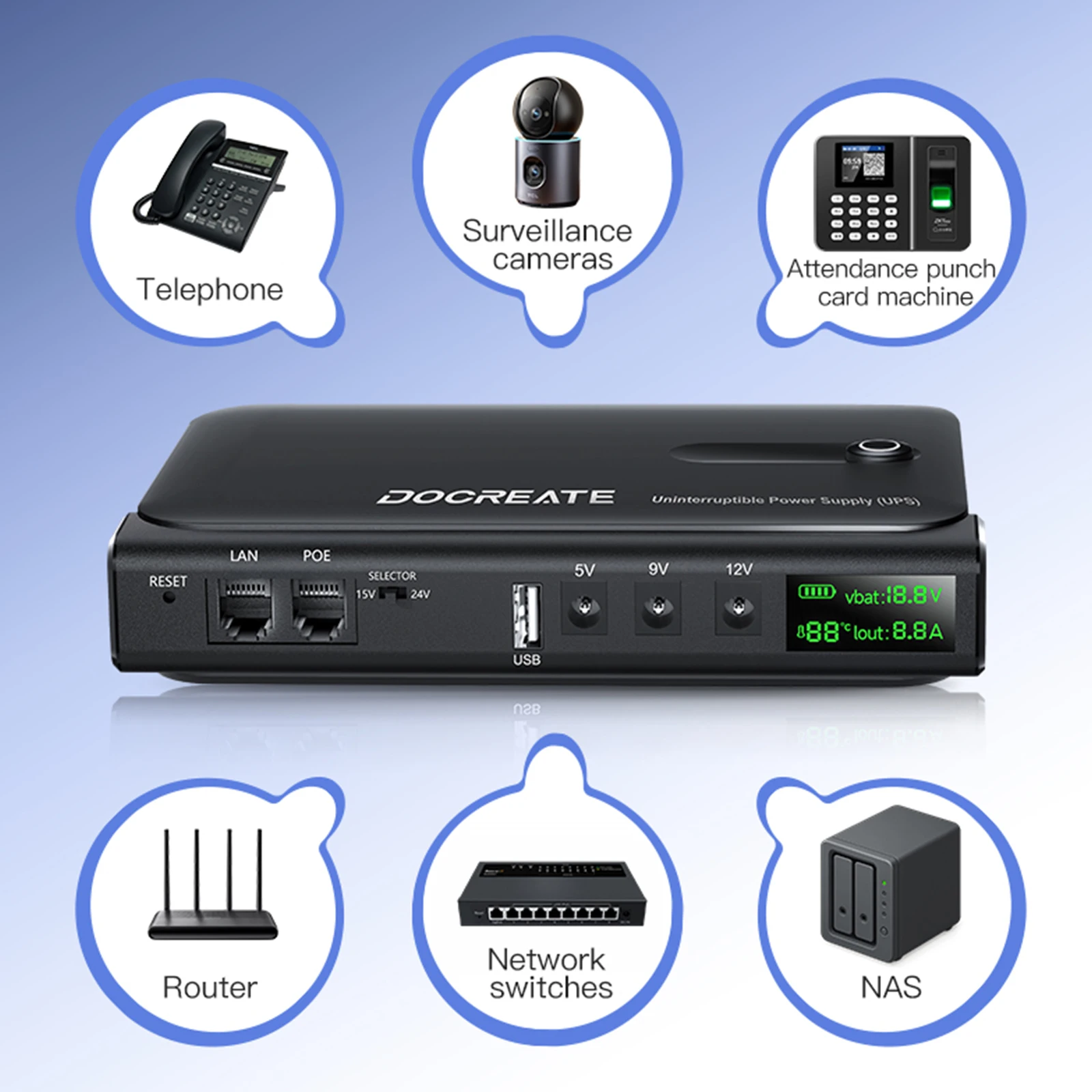 

DC 36W DC1036L Digital UPS Uninterruptible Power Supply Without Battery 5V 9V 12V 24V UPS Backup Power Adapter for WiFi Router